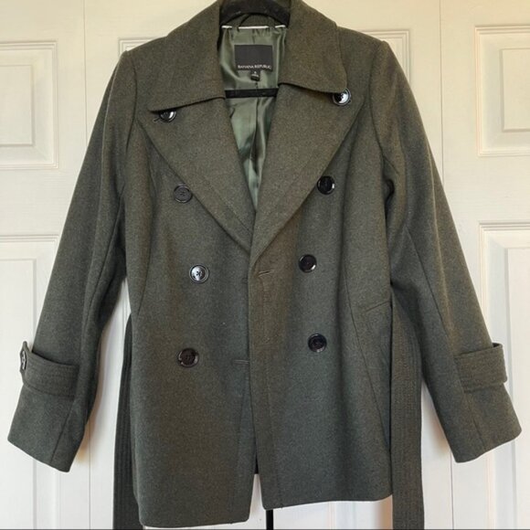 NWOT Banana Republic Army Green Pea Coat / Small - Picture 2 of 8